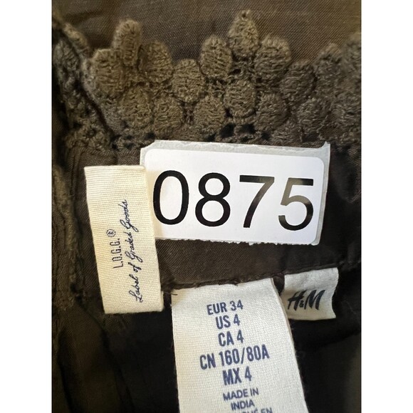 H&M L.O.G.G. Women's Green Long Sleeve Blouse with Lace Details Size 4 - Picture 9 of 9